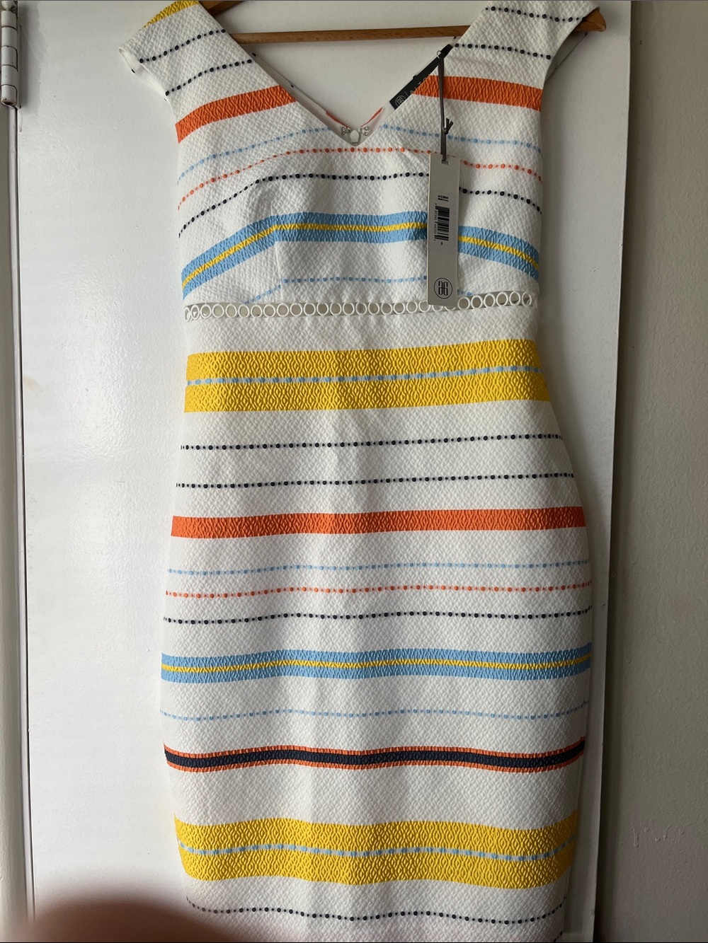 NWT Alton Gray V-Neck Sleeveless Dress White Yellow & Orange Stripes Size 0